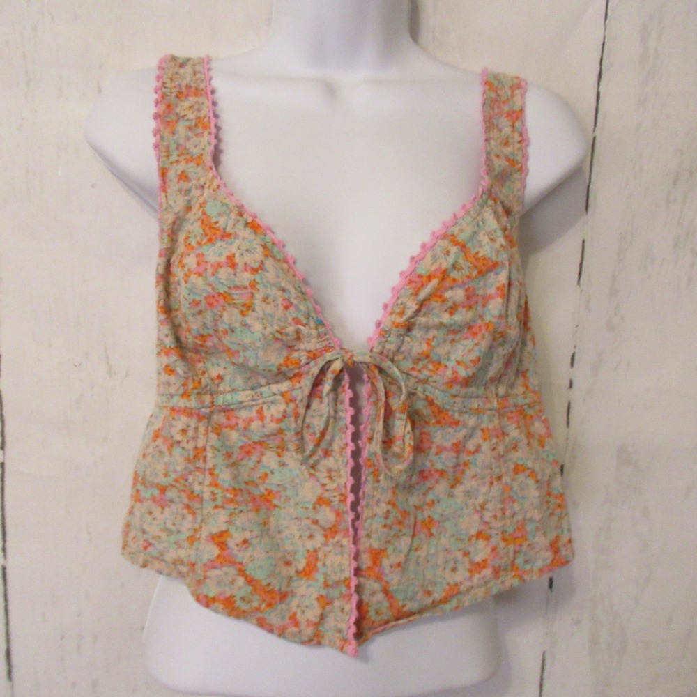 American Eagle Top M Floral Coquette Girl Festival Boho Hippie Fairy Tie Front